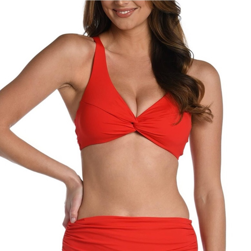 LA BLANCA Island Goddess Red Twist Front Convertible Bikini Top‎ Size 14 New